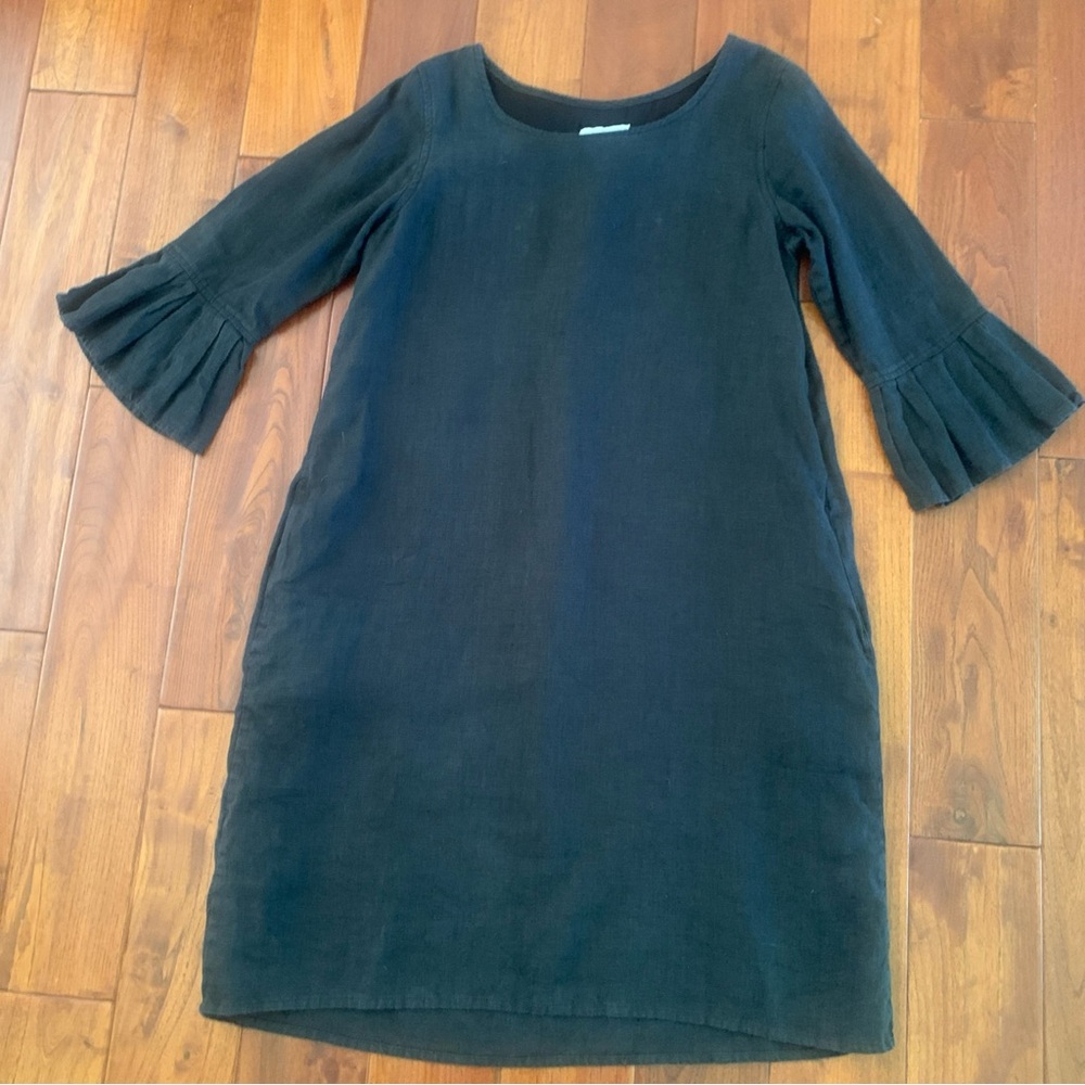 Crown Linen Designs Bethany Black Dress Size M Ruffle Sleeves Beach Cruise Beach